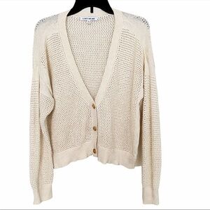 Elizabeth and James Cream Open-Knit Button Cropped Cardigan Sweater Women's XL